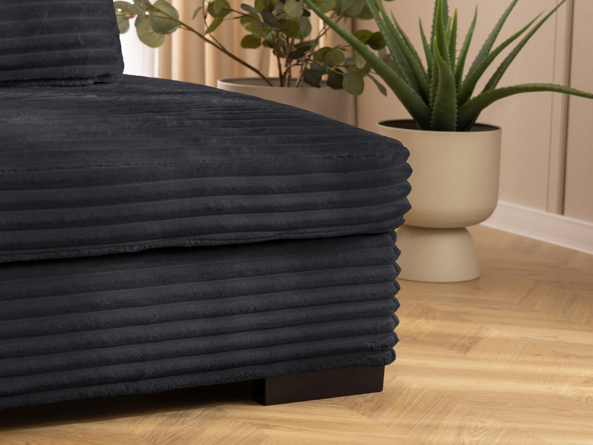 ECKSOFA Wolke mit tiefer Sitzfläche, Schlaffunktion und praktischem Bettkasten aus weichem Schwarz Cordstoff - Schwarz, Holz/Kunststoff (162/225cm) - S-Style