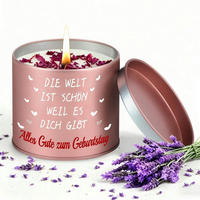 DUFTKERZE Lavendel 9oz mit Spruch "Alles Gute zum Geburtstag" - Flieder, Paraffin (7.7cm)