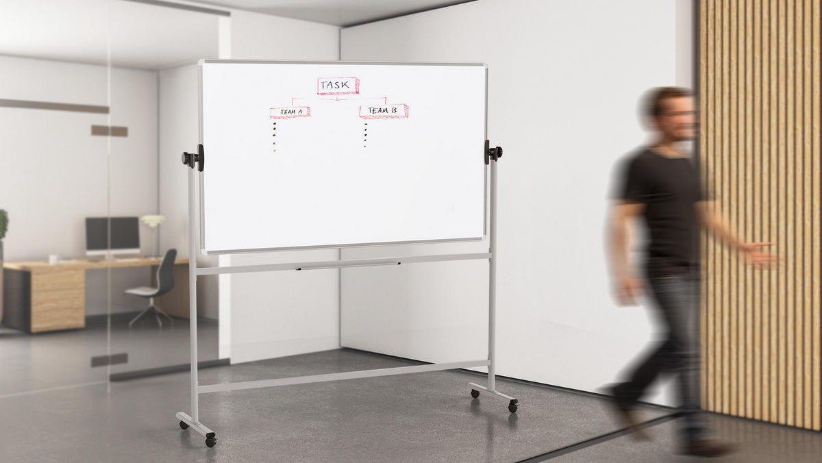 MOBILES Board, Serie: TM Idea/Flex – mit doppelseitiger Whiteboard-Oberfläche, drehbar, 170×100 cm - Weiß, Metall (170/100/62cm) - ALLboards