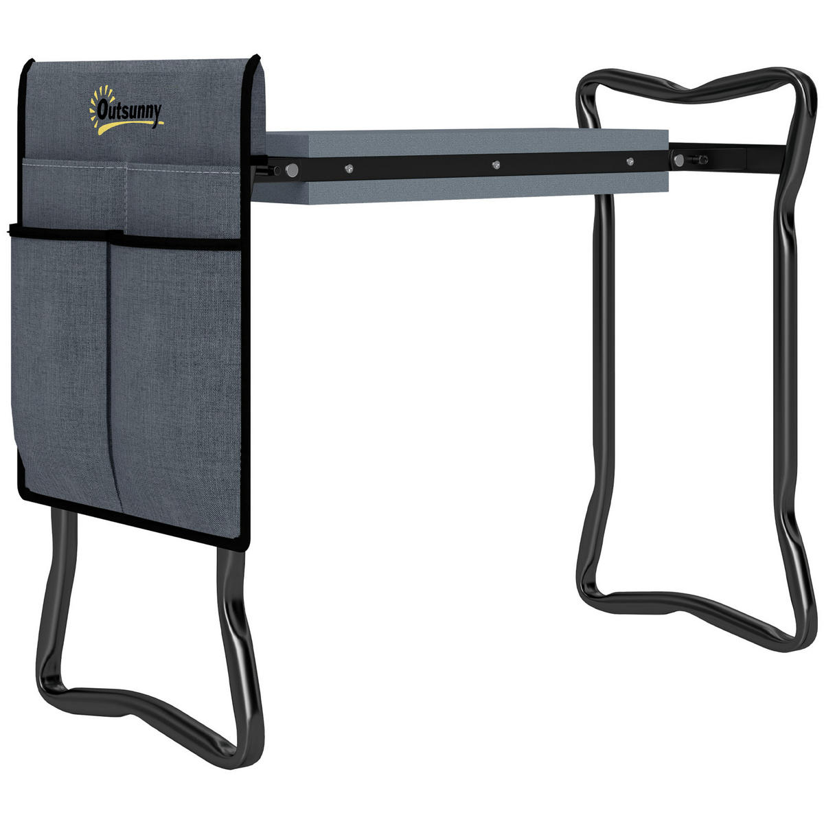 KNIEBANK für Gartenarbeit klappbar Gartenhocker mit Kniekissen Werkzeugtasche - Grau, Metall (28/49/58cm) - Outsunny