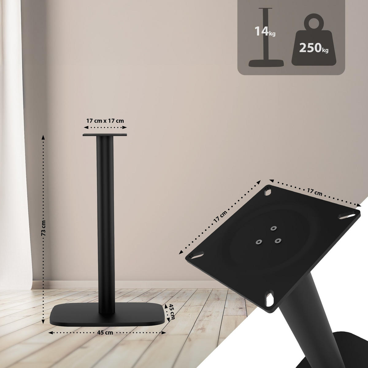 TISCHBEIN eckig 45/45/73 cm Metall Schwarz - Schwarz, Metall (45/73/45cm) - CLP