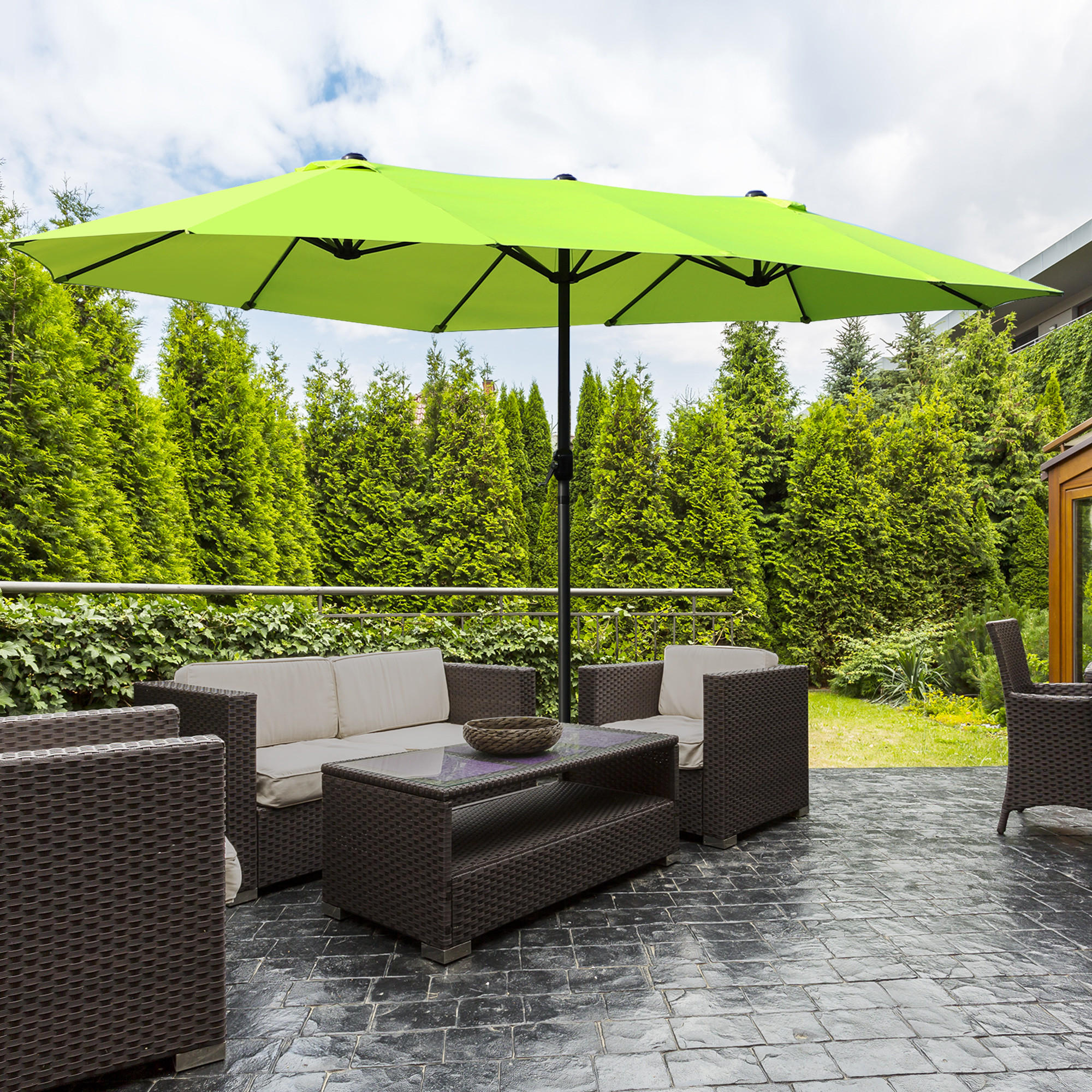 SONNENSCHIRM, Gartenschirm, Marktschirm, Doppelsonnenschirm, Terrassenschirm, Grün, Oval - Grün, Metall (270/460cm) - Outsunny