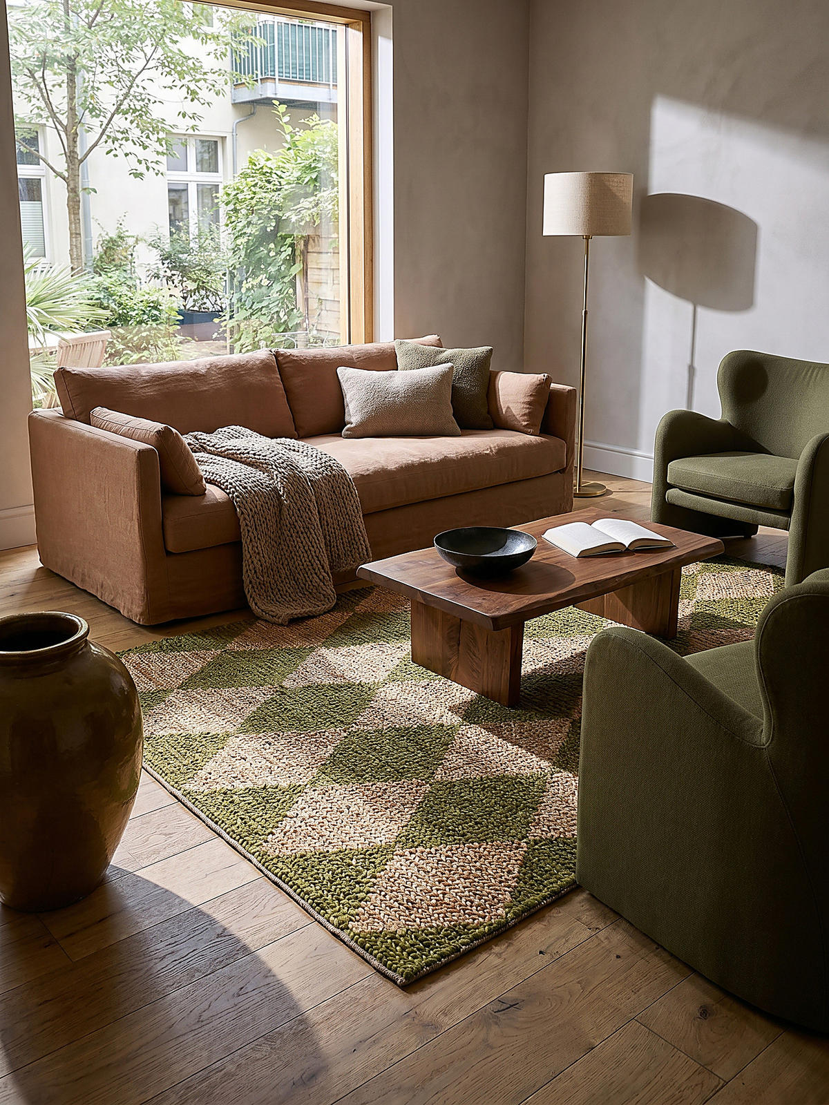 JUTETEPPICH BAIN, mit Rautenmuster, Olivegrün, 160 x 230 cm - Grün, Textil (160/230cm) - KADIMA DESIGN