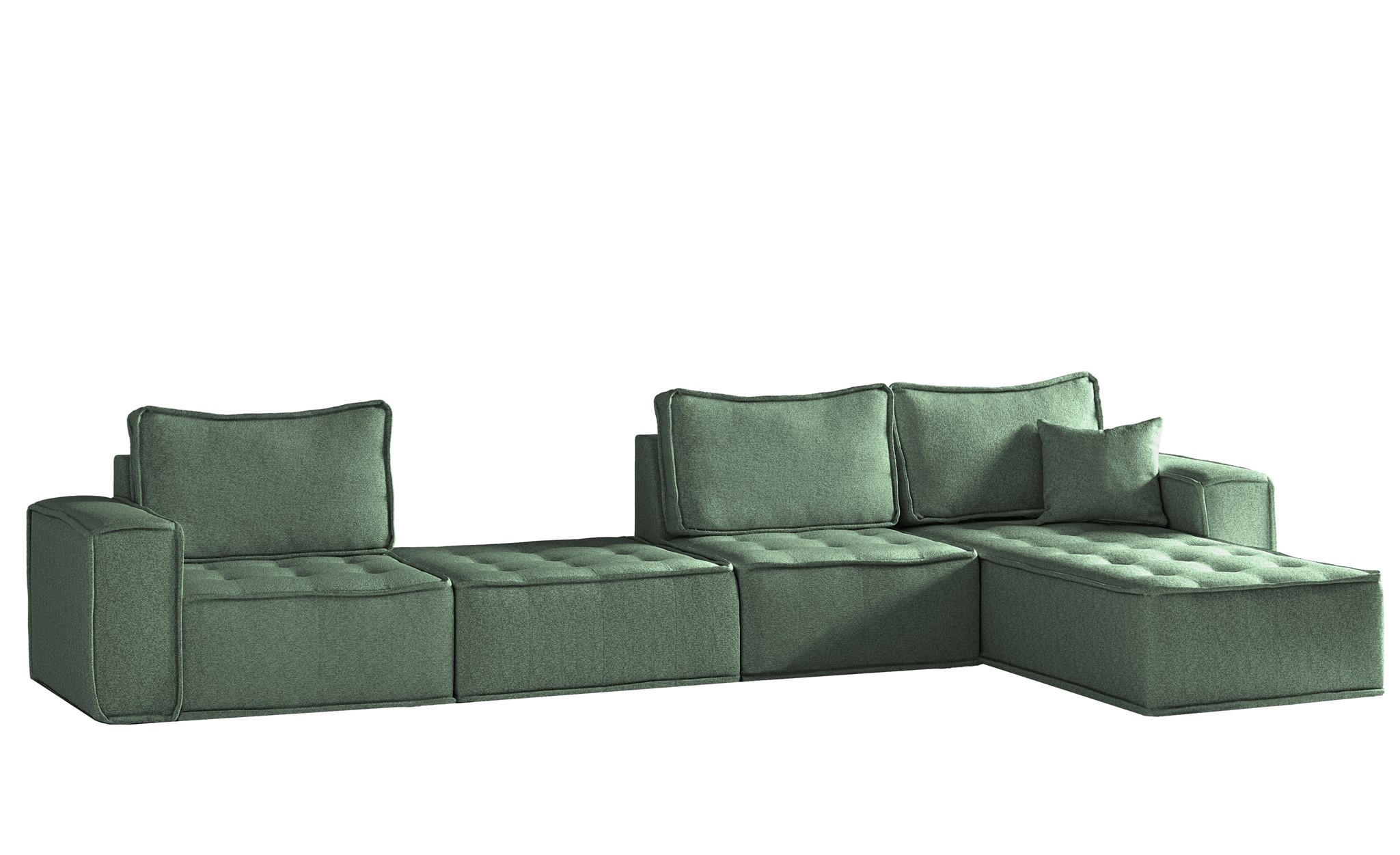 ECKSOFA Sande Xl In Raven - Grün, Holzwerkstoff/Textil (372/192cm) - Fun Möbel