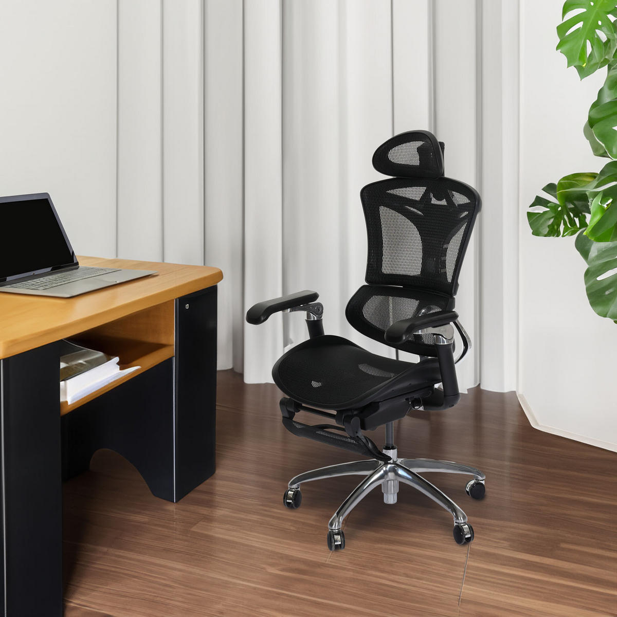 BÜROSTUHL J93B Schwarz - Schwarz, Textil (65/134/70cm) - SIHOO