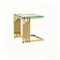 BEISTELLTISCH quadratisch 32 cm Glas Edelstahl Gold - Klar, Glas (32/32/37cm) - Meubliv