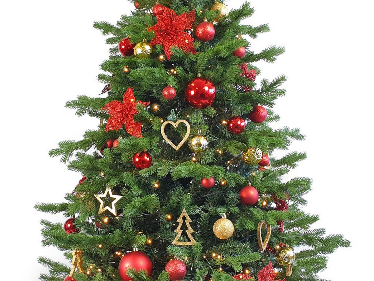 WEIHNACHTSBAUMSCHMUCK-SET WEIHNACHTSSTERNE 106-teilig, für Weihnachtsbäume 120–210 cm, inkl. Aufbewahrungsbox - Rot/Goldfarben, Holz/Kunststoff (55/50/75cm) - LAALU
