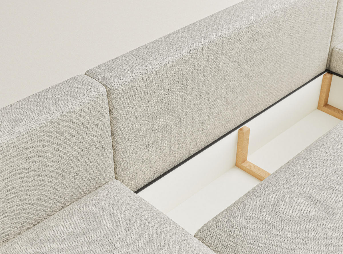 WOHNLANDSCHAFT MIT SCHLAFFUNKTION Numba Creme Webstoff - Creme/Schwarz, Holz/Holzwerkstoff (397/70/153cm) - Maison de Reve