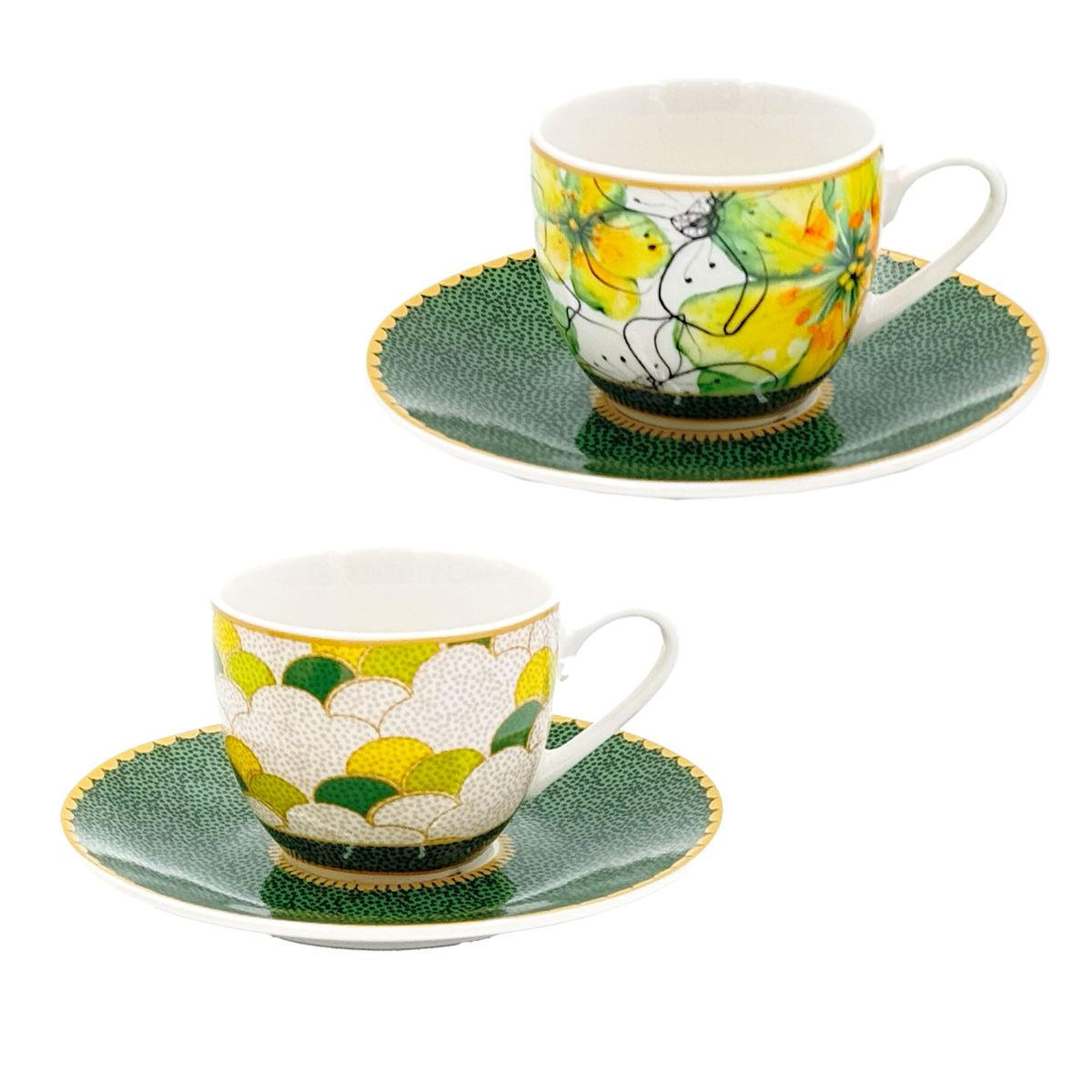 ESPRESSOTASSEN mit Untertassen 6er Set MIRABILIA 90 ml "Libellula" - Orange, Keramik (0.36L) - Rose & Tulipani