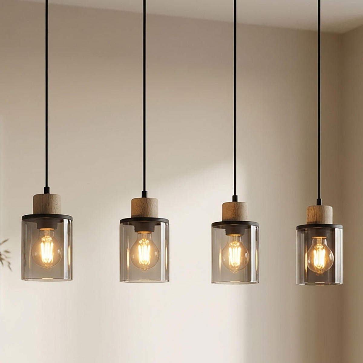 HÄNGELEUCHTE REID Metall Schwarz Rauchglas - Schwarz, Holz (78/10/120cm) - Globo Lighting