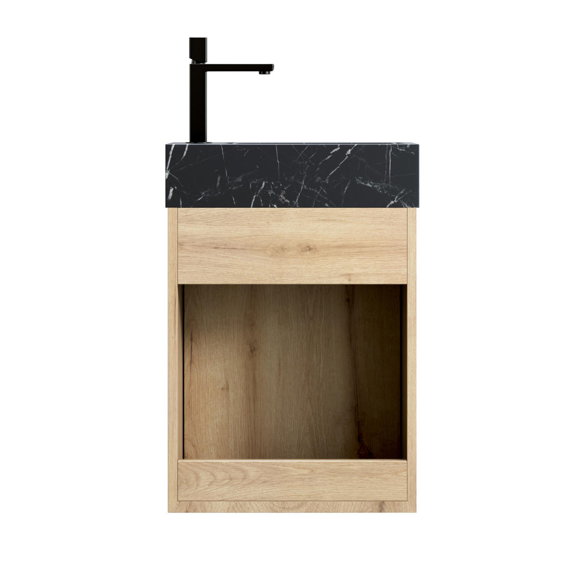 WASCHTISCHUNTERSCHRANK 40x22x58cm Eiche/Schwarz mit Naturmarmorbecken - Eichefarben, Stein (40/58/22cm) - Modfu