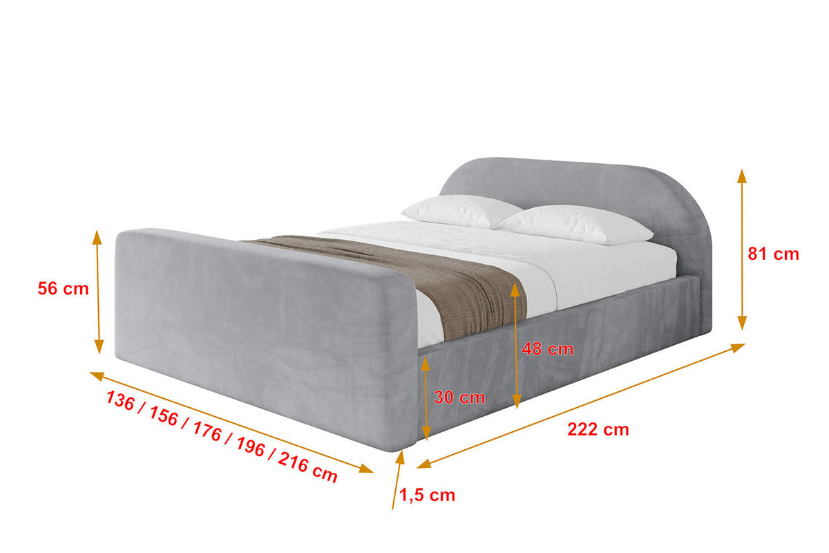 POLSTERBETT mit Bettkasten, Fußteil und Lattenrost, Boxbett ohne Matratze - TIVON-Z-V1 180x200 Hellgrau - Hellgrau, Holzwerkstoff/Textil (180/200cm) - ALTDECOR