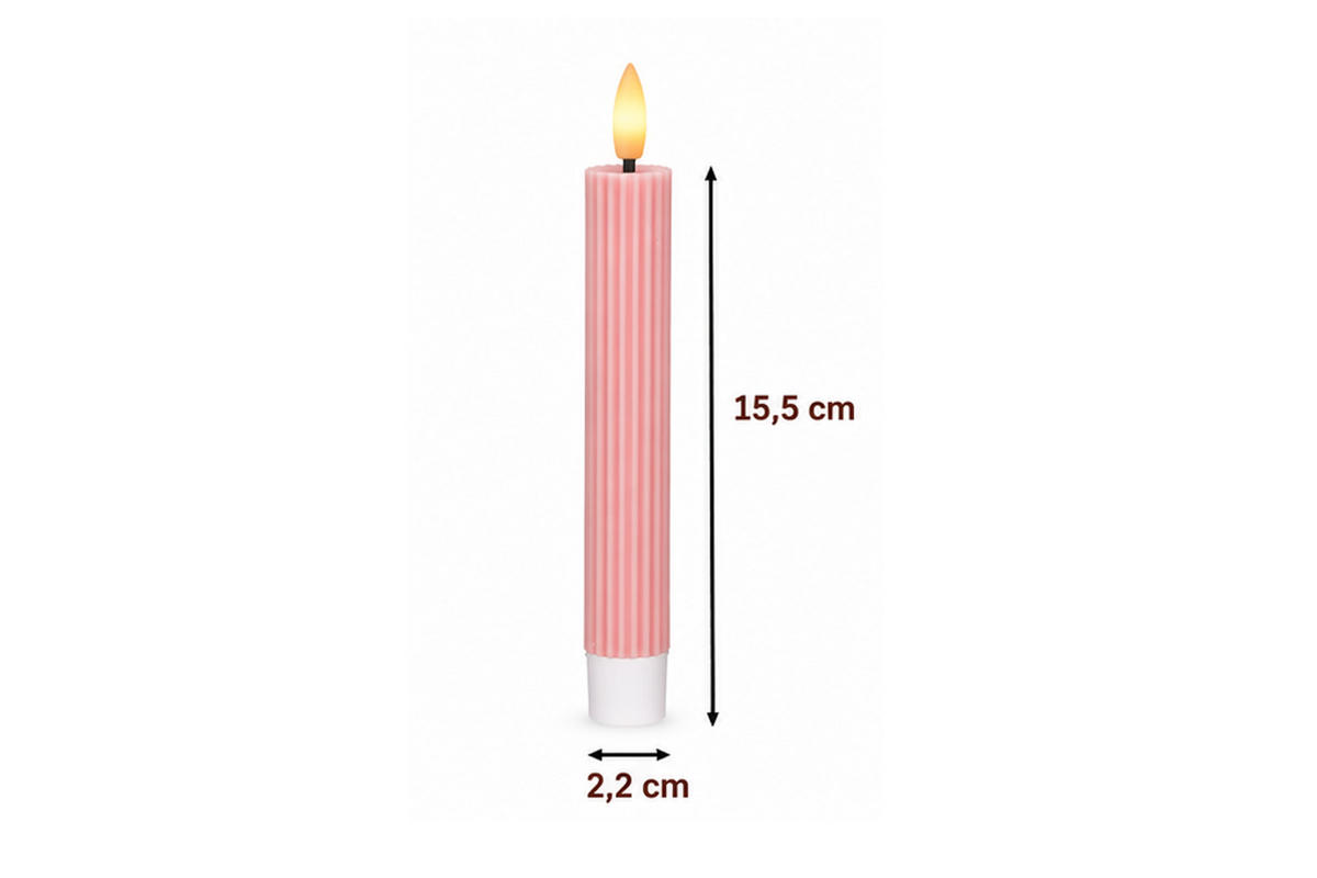 LED-KERZENSET Ø2,2x15,5 cm, Rosa - Rosa, Naturmaterialien (2.2/2.2/15.5cm) - dasmöbelwerk