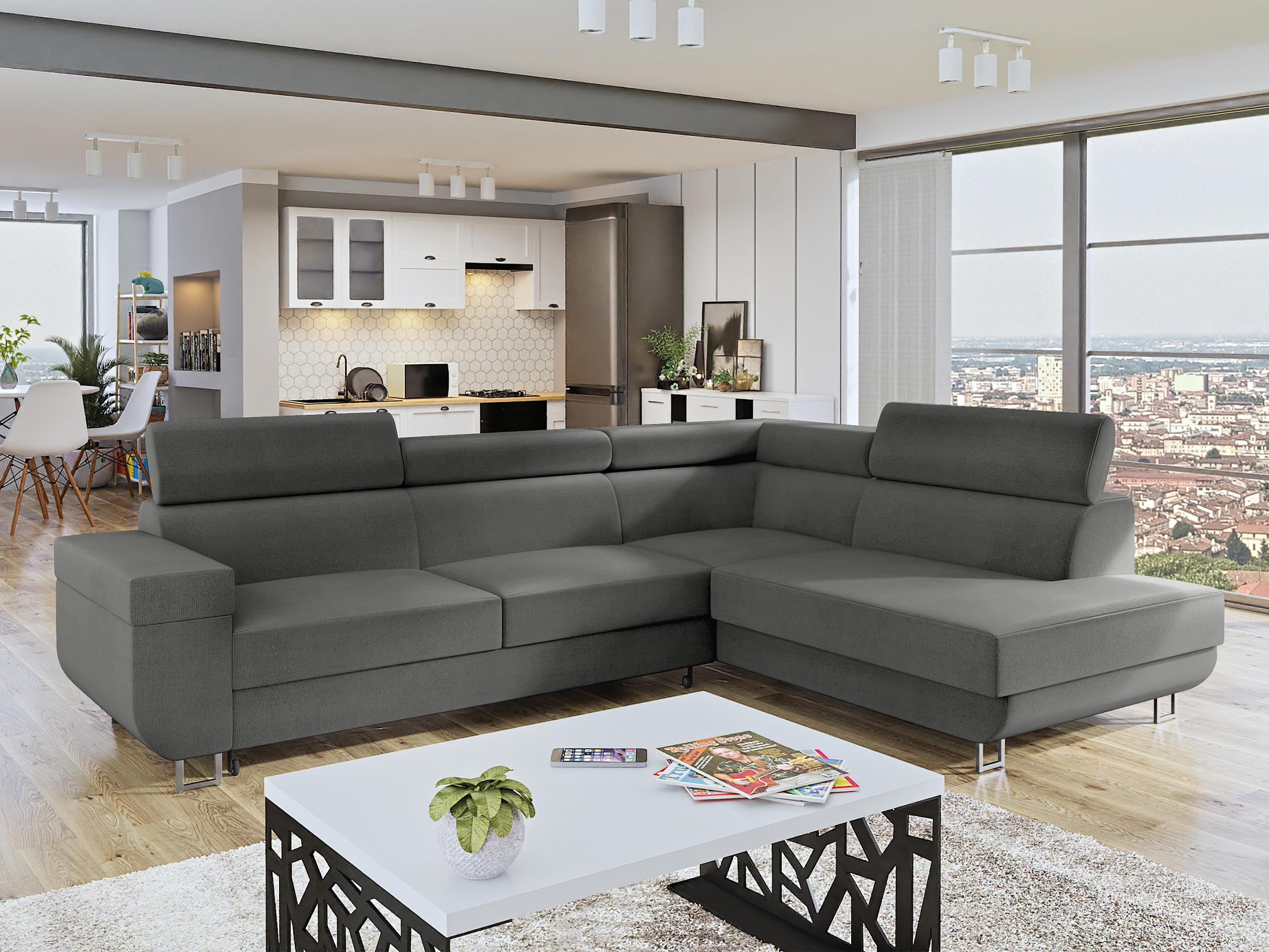 ECKSOFA Fonti, Seite: Rechts - Hellgrau, Holz/Textil (253/188cm) - MIRJAN24
