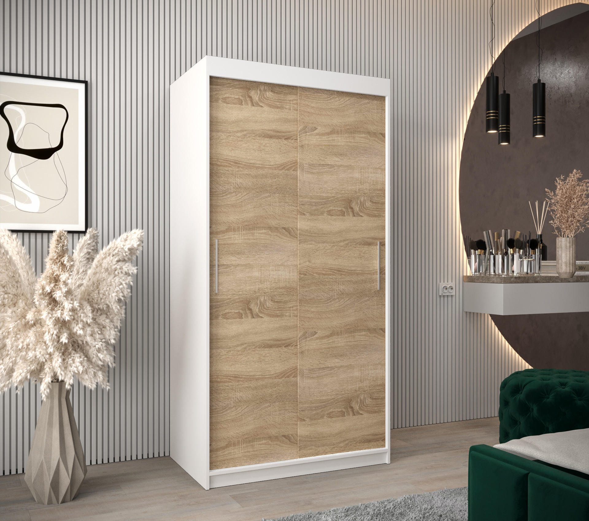 SCHWEBETÜRENSCHRANK 200/100/62 2-türig - Silberfarben/Weiß, Holz/Kunststoff (100/200/62cm) - Abiks Möbel