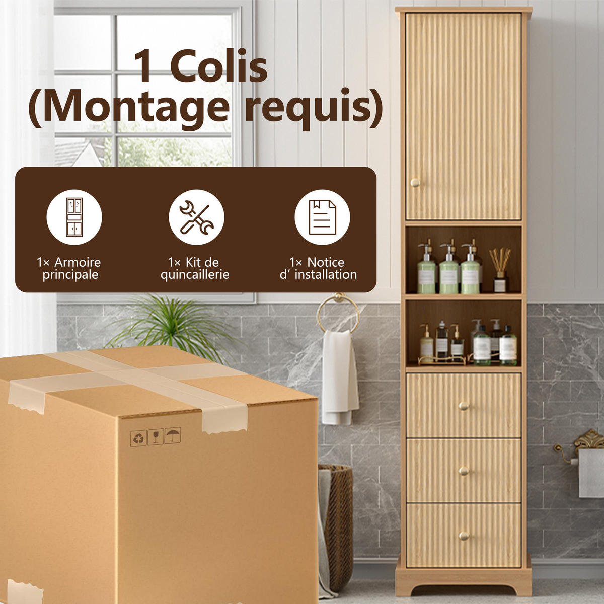 HOCHSCHRANK in Naturfarbe Badezimmerschrank mit Schubladen und Regalböden für Badezimmer, B40/T30/H172 cm - Naturfarben, Holzwerkstoff (40/172/30cm) - STILVORA