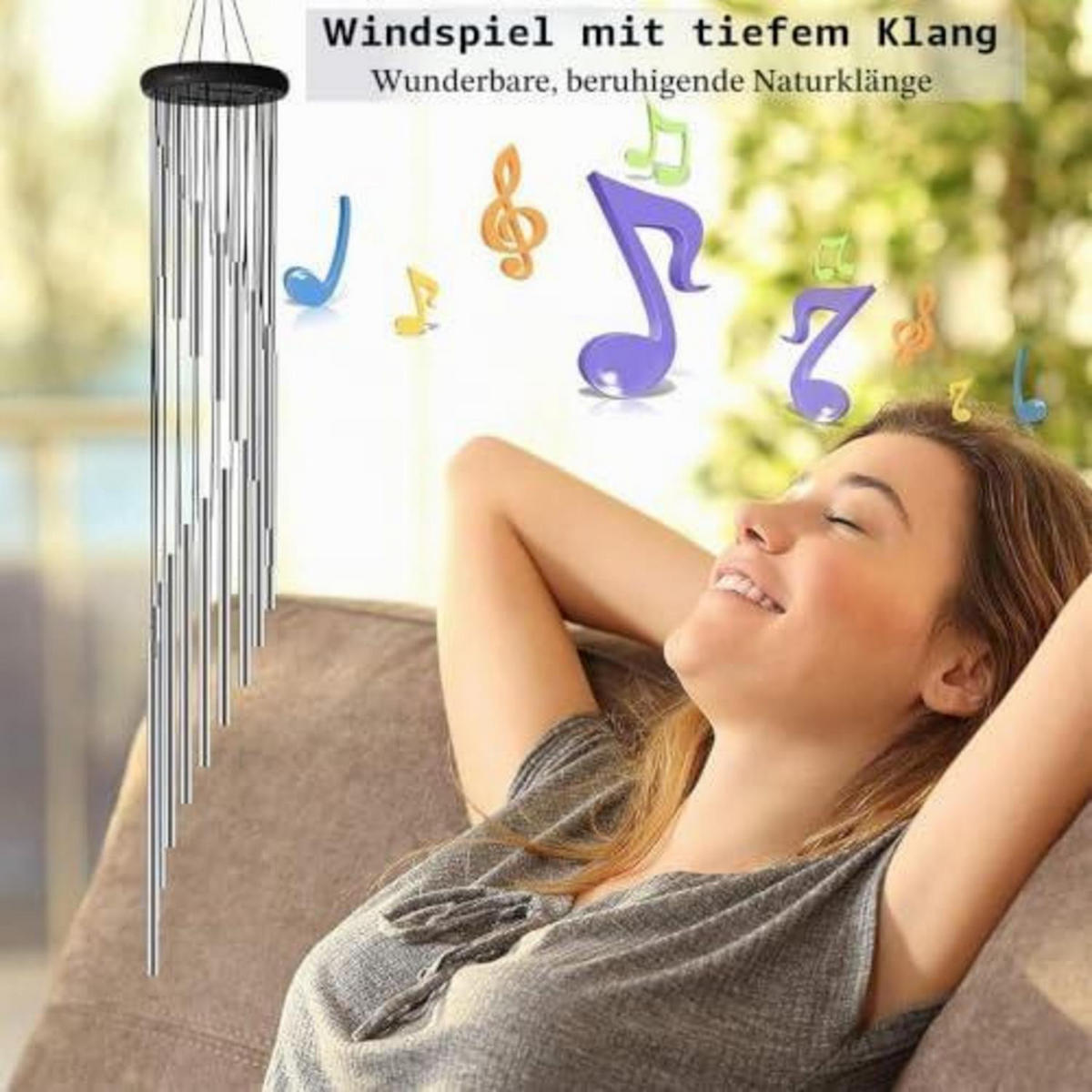 WINDSPIEL Aluminium 18 Rohre Silber 91,4 cm - Silberfarben, Metall (91.4/11.9/11.9cm)