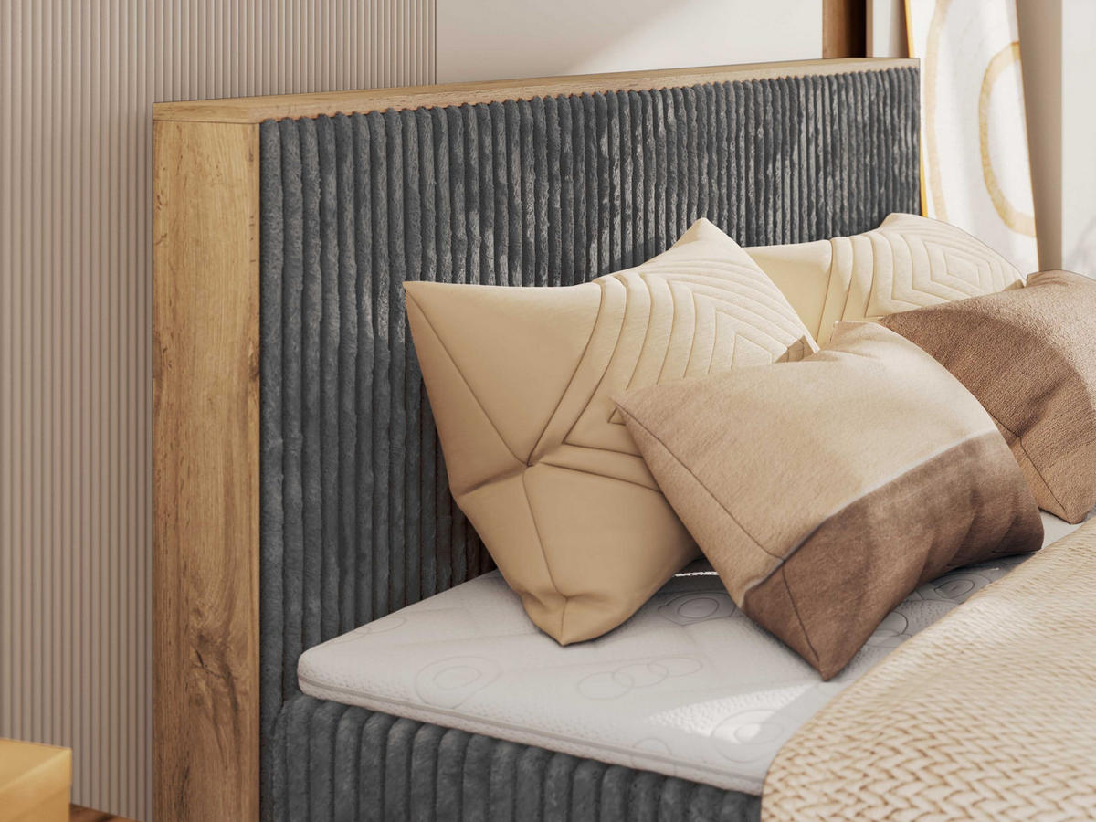 BOXBETT WOOD CLASSIC KING 180/200 - Grau Cord - H3 - Grau, Textil (180/200cm) - MKS