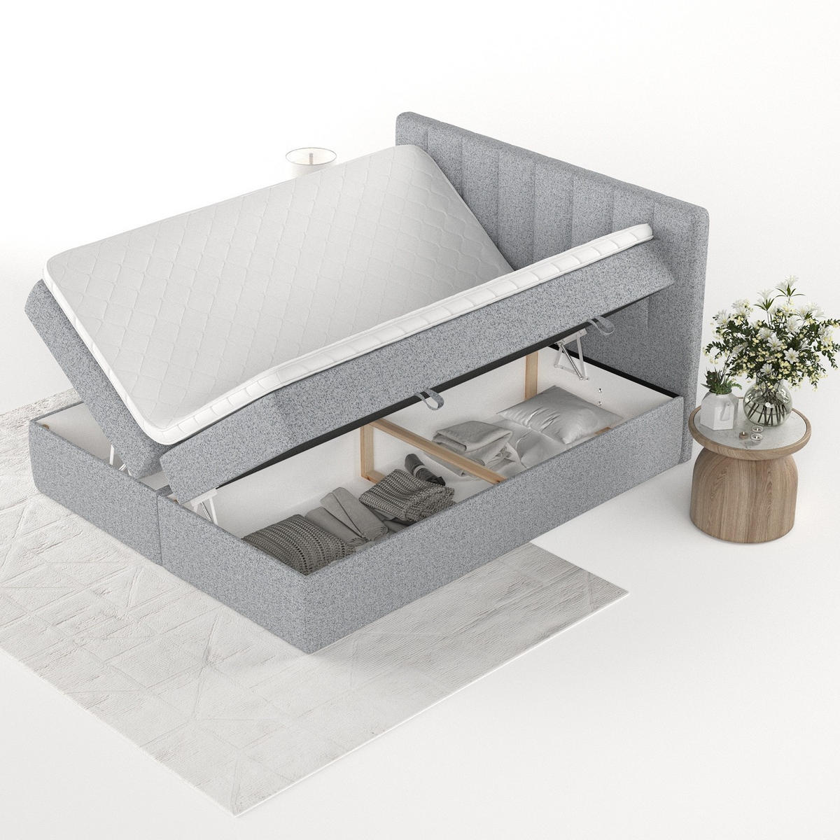 BOXBETT Bari 200/200 cm Grau im Riva Stoff - Grau, Holz/Holzwerkstoff (200/200cm) - AltaBeds