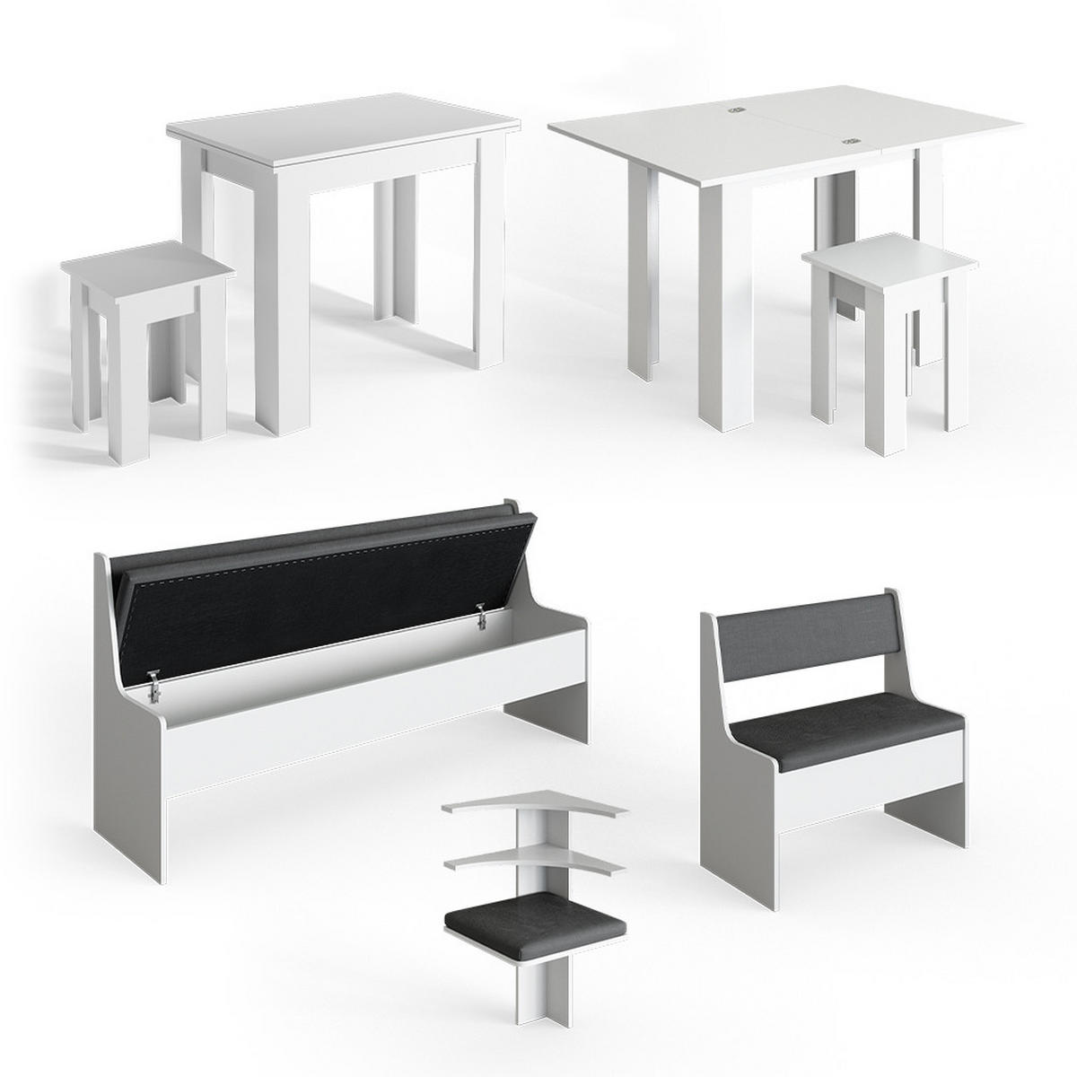 ECKBANKGRUPPE Roman Weiß 210 x 41.5 cm mit Tisch - Anthrazit/Weiß, Holzwerkstoff (210/80/120cm) - Vicco