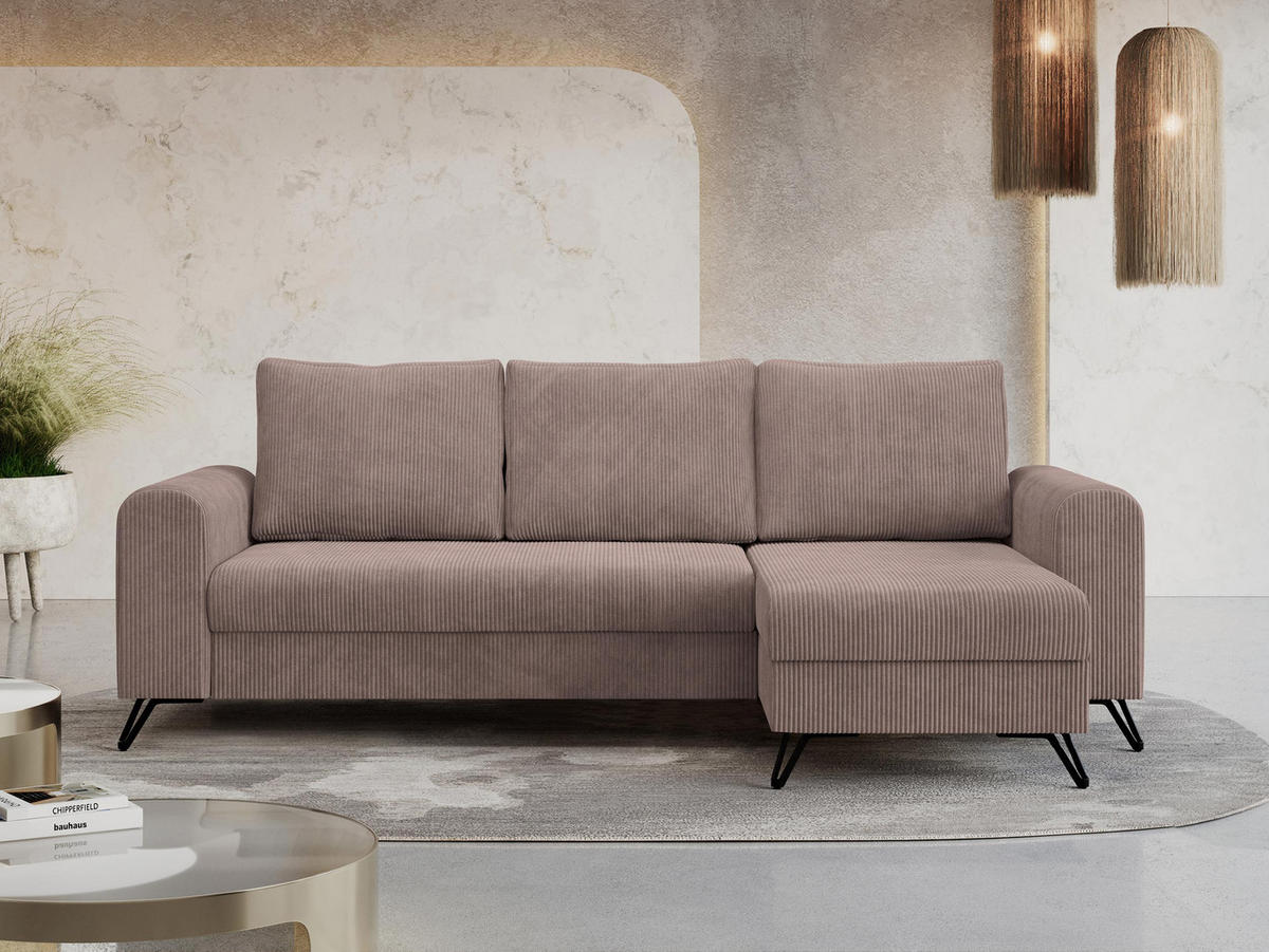 ECKSOFA Hugo Cord Rosa - Schwarz/Rosa, Textil/Metall (242/140cm) - MKS