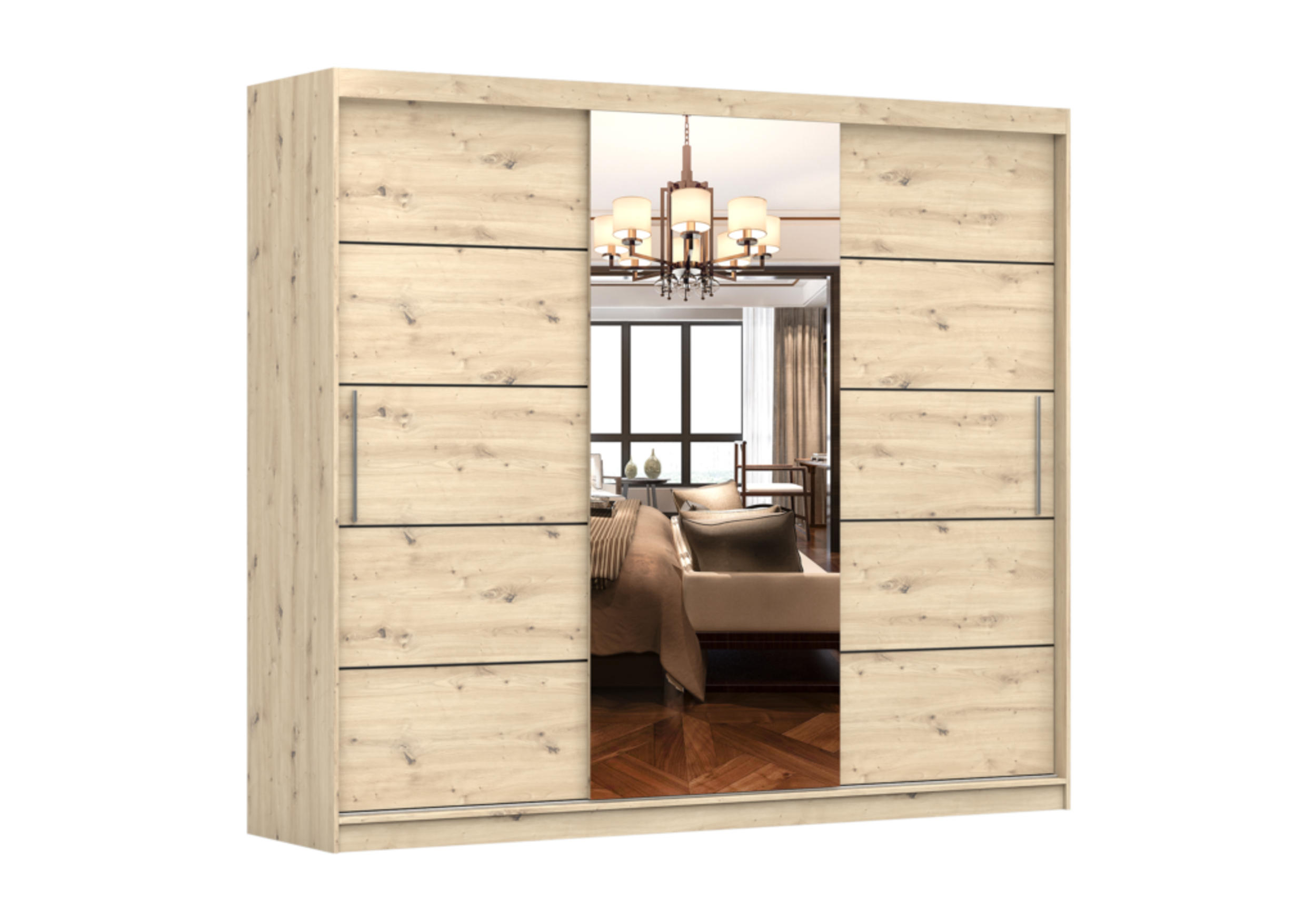 SCHIEBETÜRENSCHRANK - Kleiderschrank Elba I - Artisan - Eiche Artisan, Holzwerkstoff/Metall (250/218/61cm) - Möblo