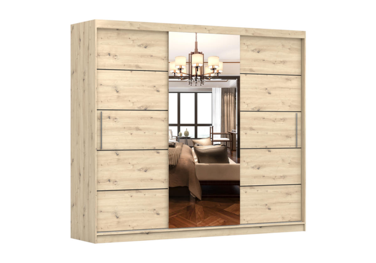 SCHIEBETÜRENSCHRANK - Kleiderschrank Elba I - Artisan - Eiche Artisan, Holzwerkstoff/Metall (250/218/61cm) - Möblo