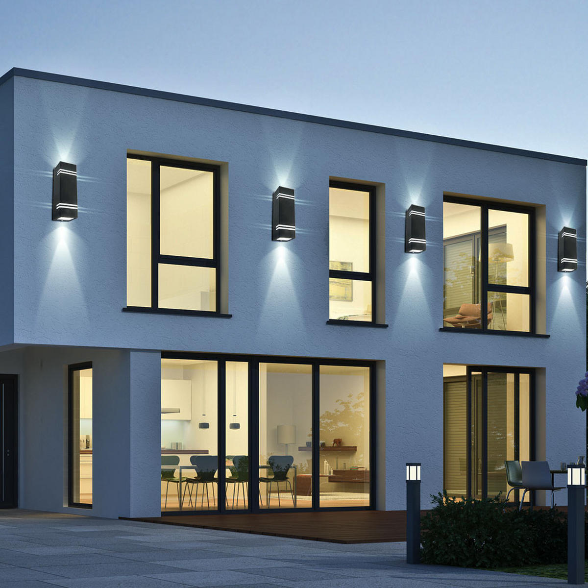 LED AUSSEN-WANDLEUCHTE Edelstahl Schwarz 2er Set - Schwarz, Metall (8.5/25/8.7cm)