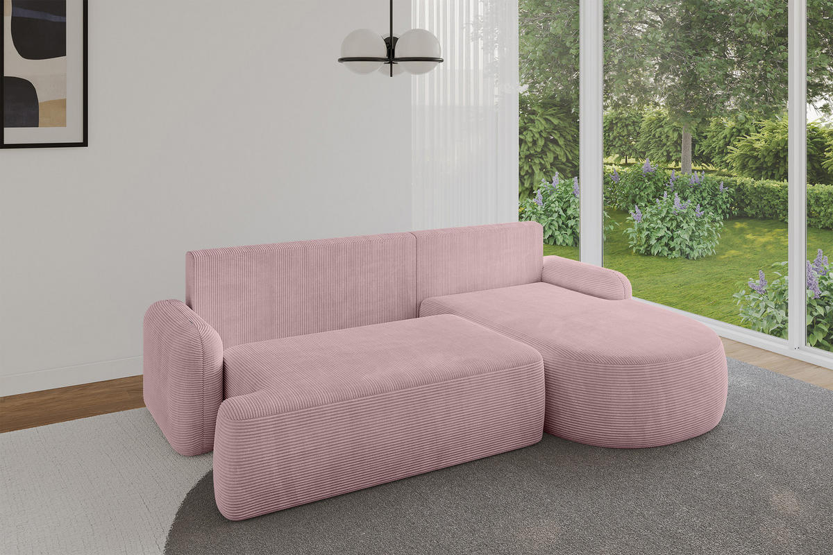 WOHNLANDSCHAFT mit Schlaffunktion und Bettkasten LIRA-L - 264x172x89 Rosa - Rosa, Holzwerkstoff/Textil (172/264cm) - ALTDECOR