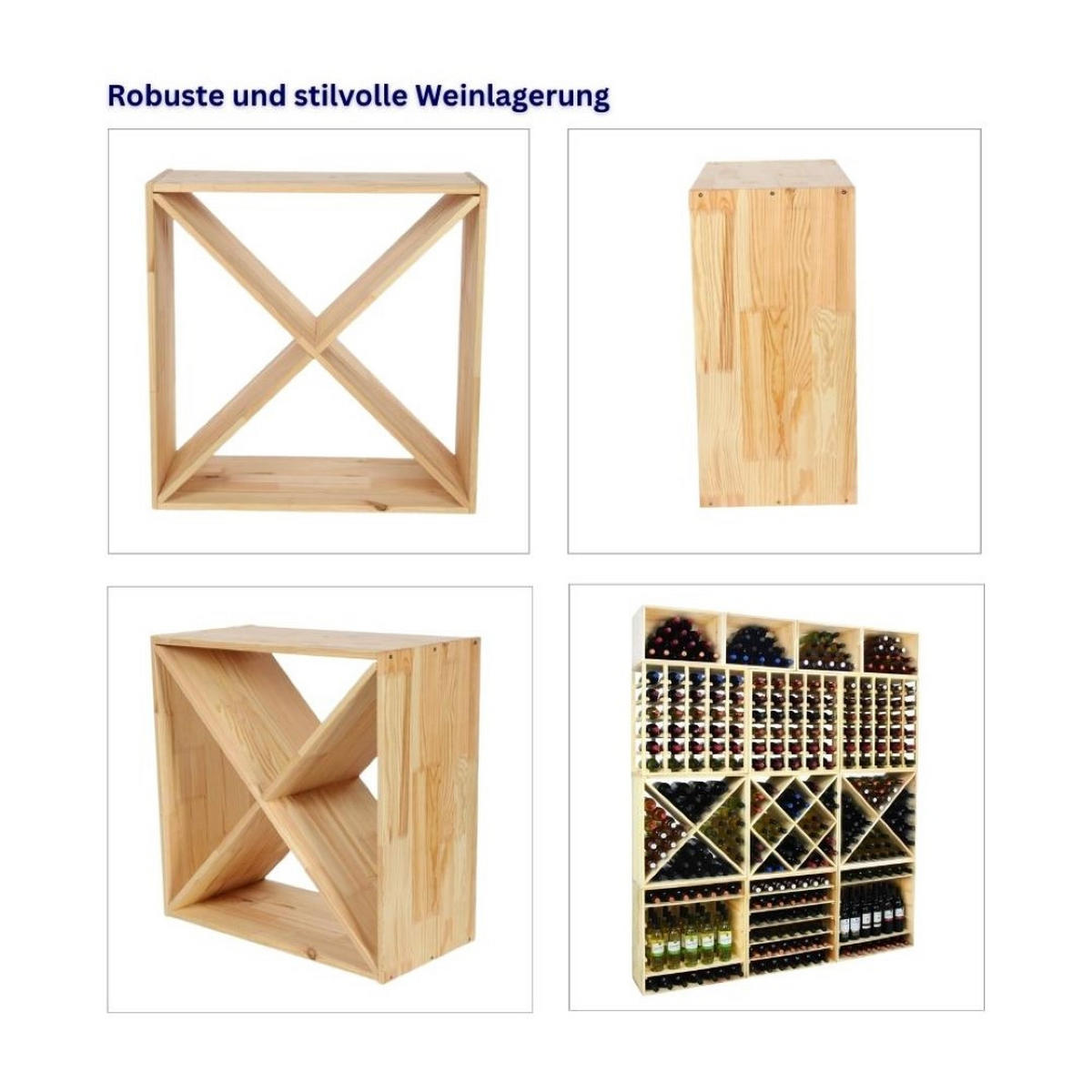 WEINREGAL Vincellar Mod 60x60x30 cm Kreuz Modul Für 40 Flaschen Massives Kiefernholz Natur - Naturfarben, Holz (60/60/30cm) - PROREGAL