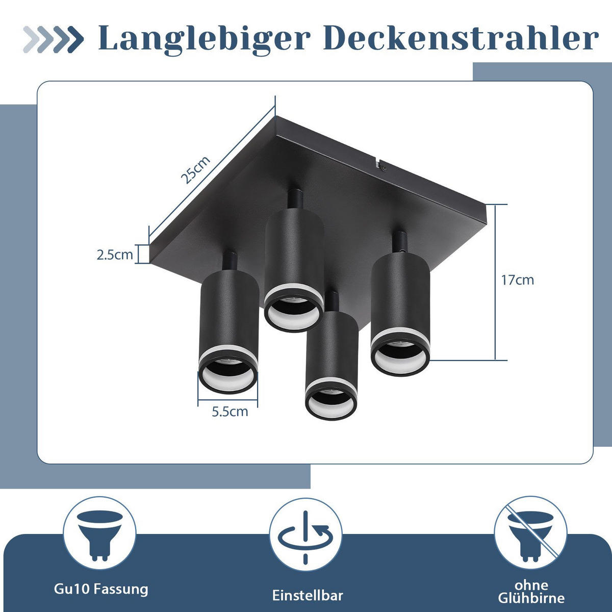 STRAHLER Solingen 4-flammig 25/25/17 cm - Schwarz, Metall (25/25/17cm) - Nettlife