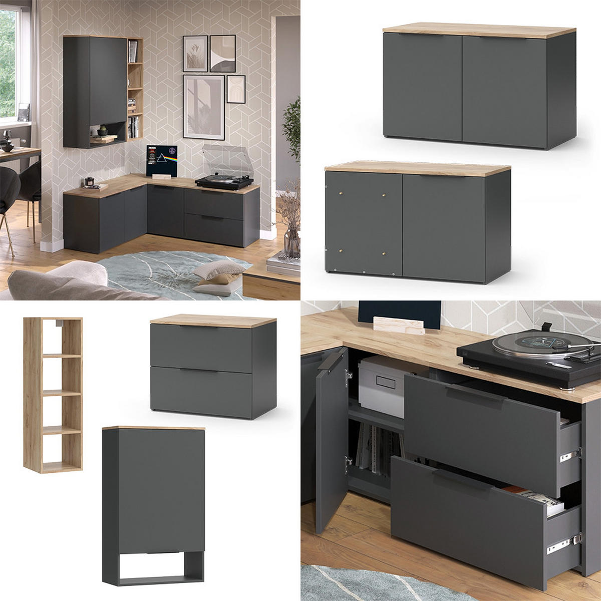 OBÝVACÍ STĚNA Wido Antracit - Sonoma dub/antracitová, kompozitní dřevo (80/50/40cm) - Vicco