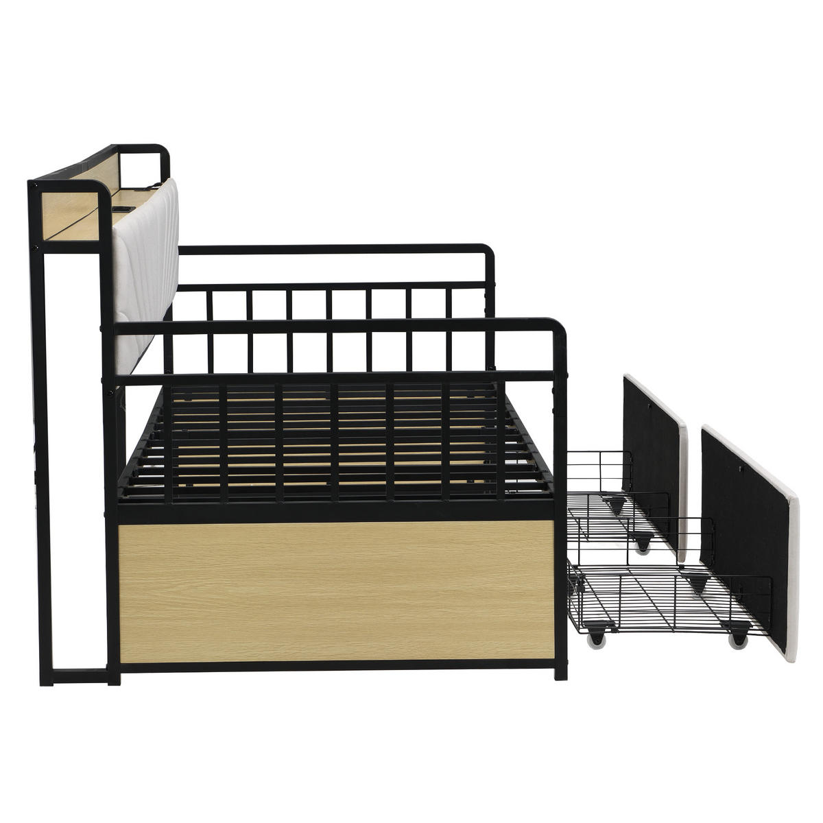 EINZELBETT 90x200cm mit Schubladen, Metallbetthalter，Beige - Beige, Metall (90/200cm) - KOMHTOM