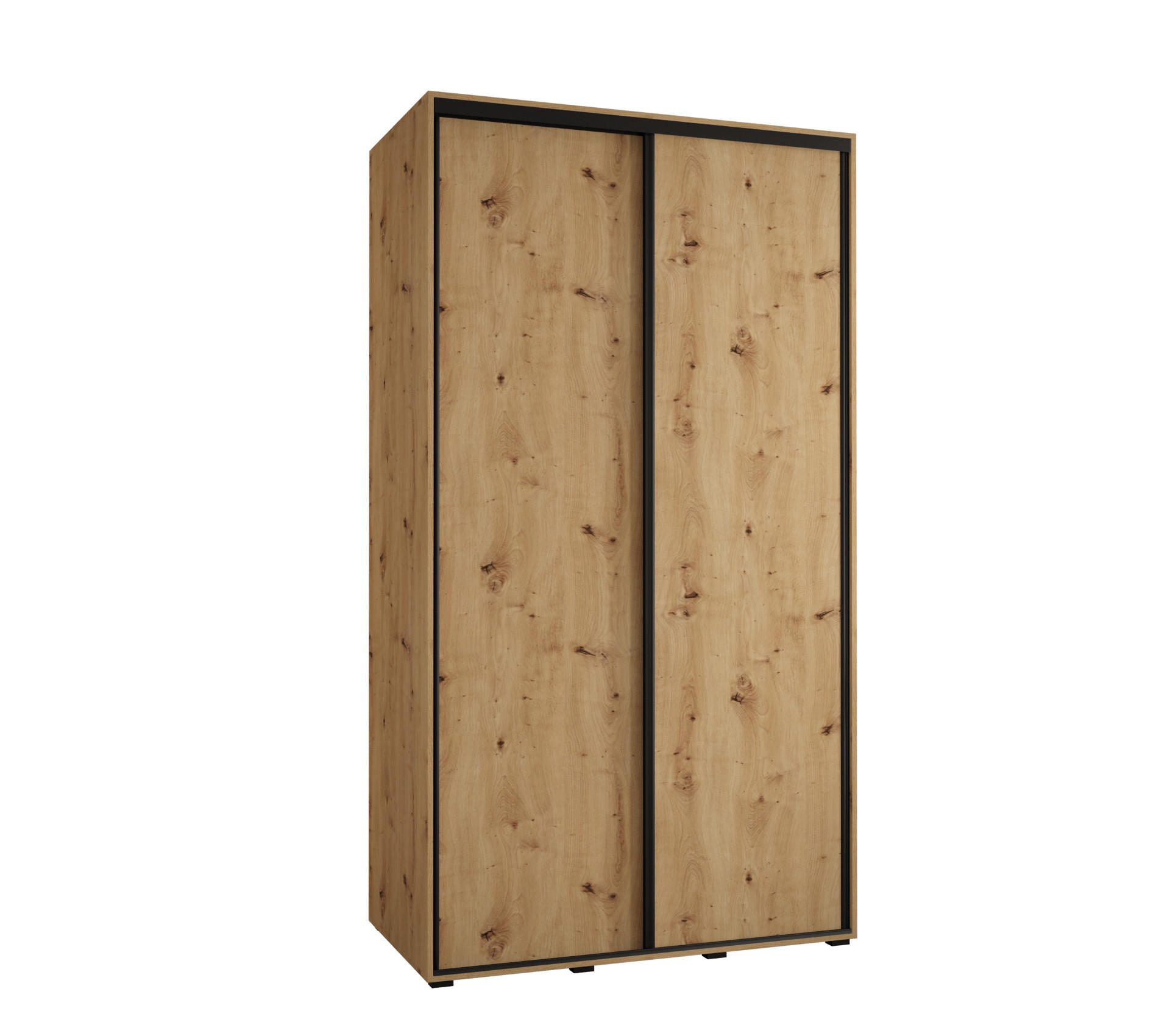 Abiks Möbel Schwebetürenschrank Eiche Artisan, Eiche Artisan, Schwarz 130x235x60 cm