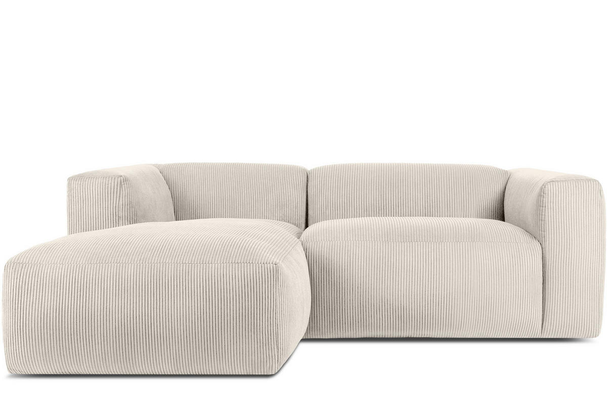 ECKMODULSOFA-LINKS BUFFO 3/4 Sitzer mit extrem weicher Sitzfläche, Kordstoff, cremefarben - Creme, Textil (237/180cm) - KONSIMO®