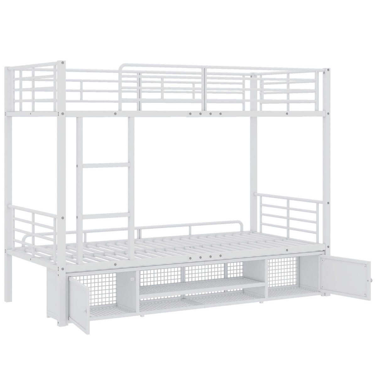 ETAGENBETT 90/200 cm aus Metall mit 3-stufiger Leiter, Fallschutz und Schuhablage, Weiß - Weiß, Metall (90/200cm) - Redom