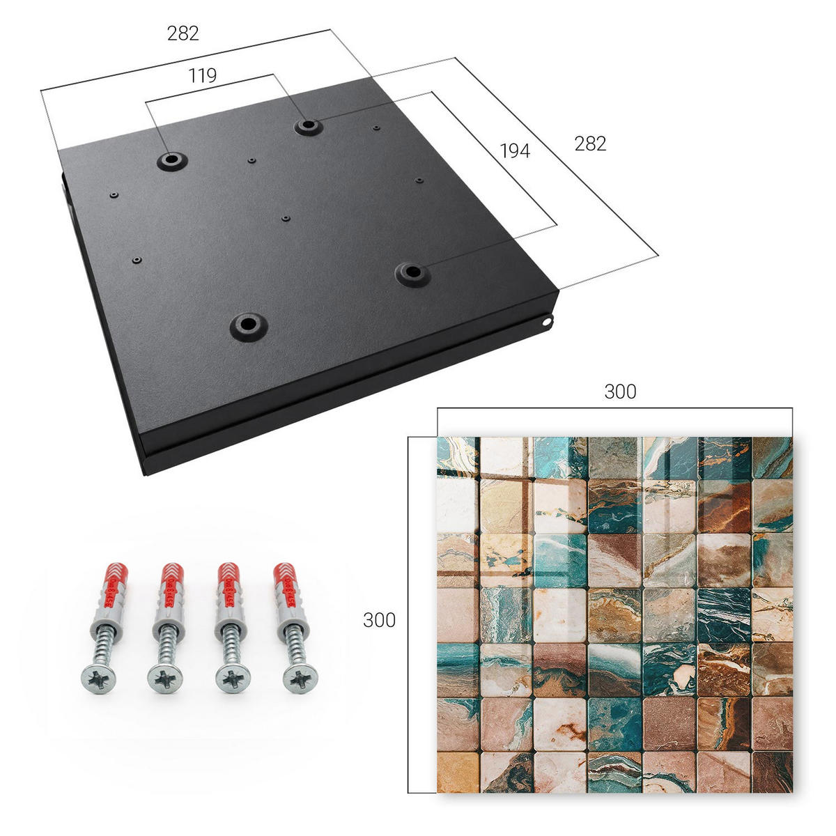 SCHLÜSSELBOX Schwarz 30x30 cm- Türöffnung nach rechts - Tonales Mosaik - Braun, Metall (30/30/5cm) - TULUP