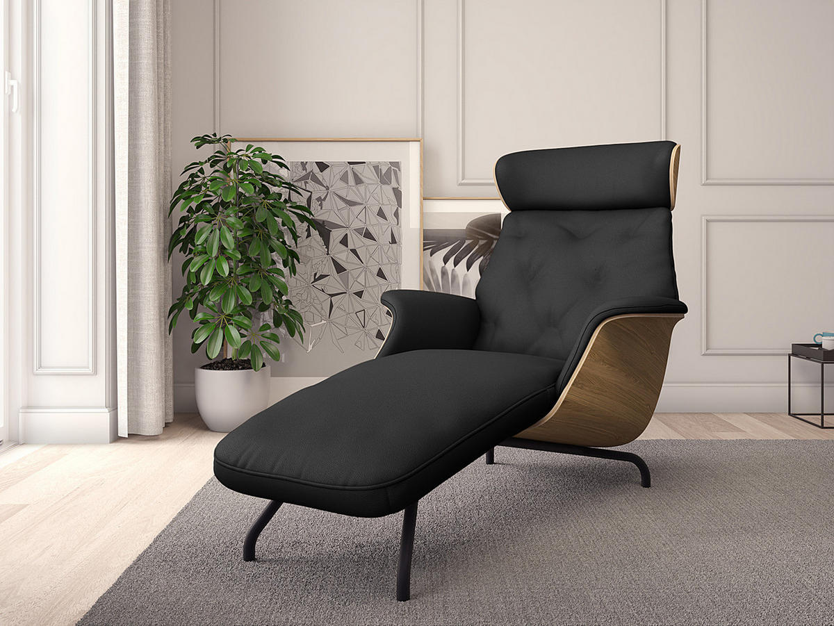RELAXLIEGE - Echtleder - Schwarz, Leder/Metall (83/103/147cm) - home24