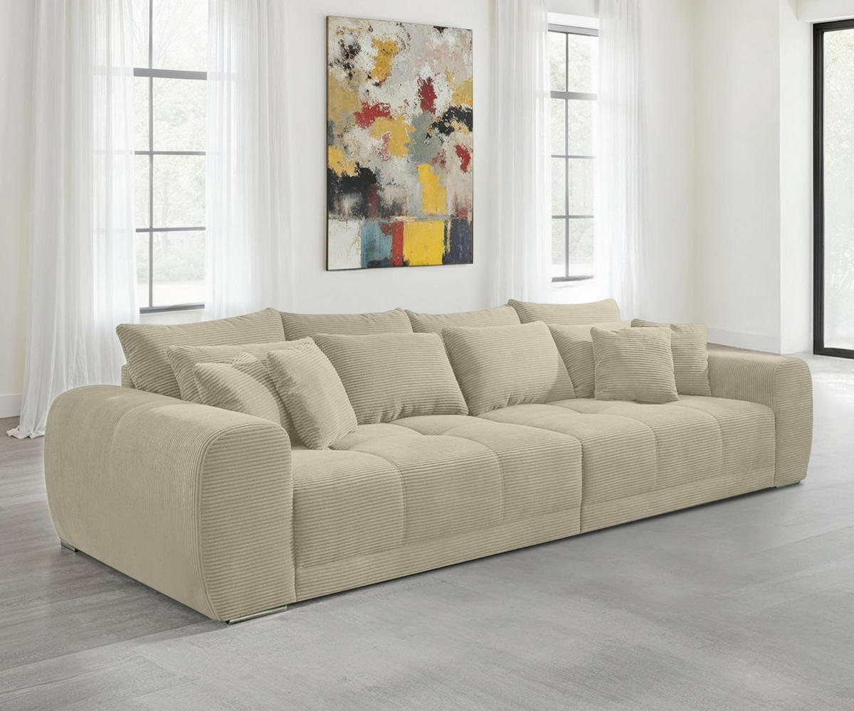 BIG-SOFA Federkern B306/T134/H86 cm, Liegefläche 120x240 cm, Cord Beige Grau / 15173 - Chromfarben/Greige, Textil/Metall (306/86/134cm) - luma-home