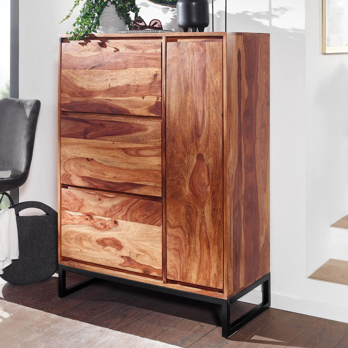 SCHUHSCHRANK – Massivholz, 88x40x120 cm, geschlossen, stilvolles Design - Schwarz/Braun, Holz/Metall (88/120/40cm) - KADIMA DESIGN