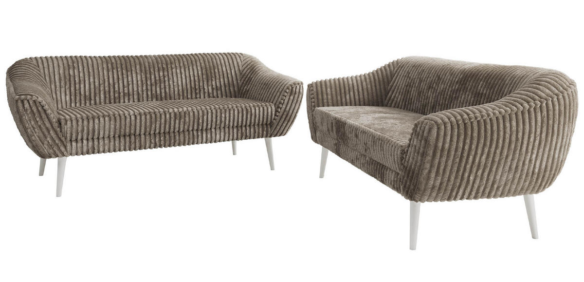 SEDACIA ZOSTAVA 3+3 PIRS - Svetlohnedá Manšester - Biele nohy - svetlohnedá/biela, kompozitné drevo/textil (180/75/74cm) - MKS