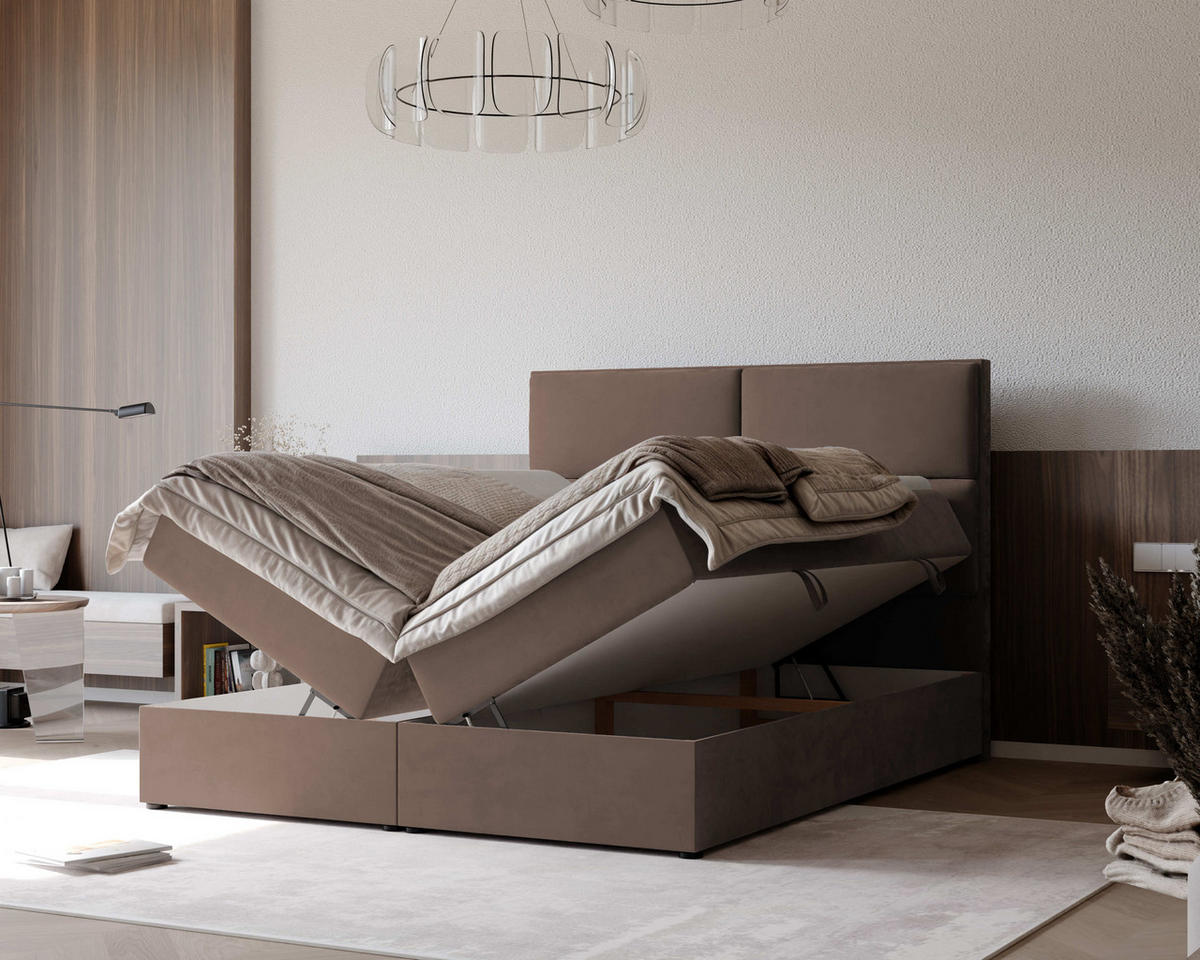 BOXBETT 120x200 cm mit Topper - Braun, Holzwerkstoff/Textil (200/200cm) - Idohome