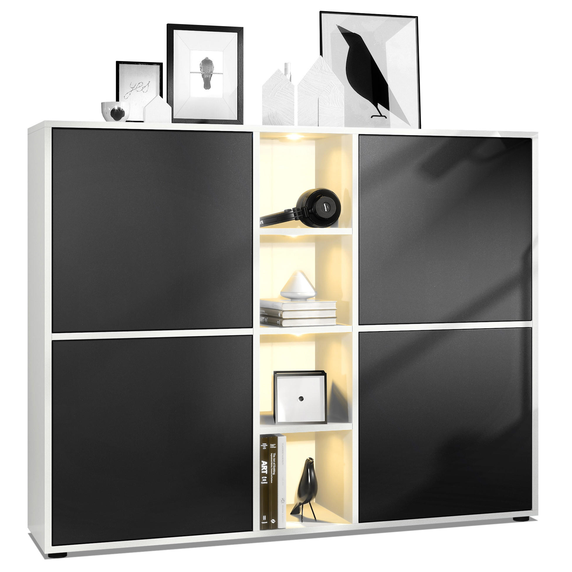 HIGHBOARD Cuba Türen in Schwarz matt - Schwarz, Holzwerkstoff (130.5/105.5/35.5cm) - Vladon