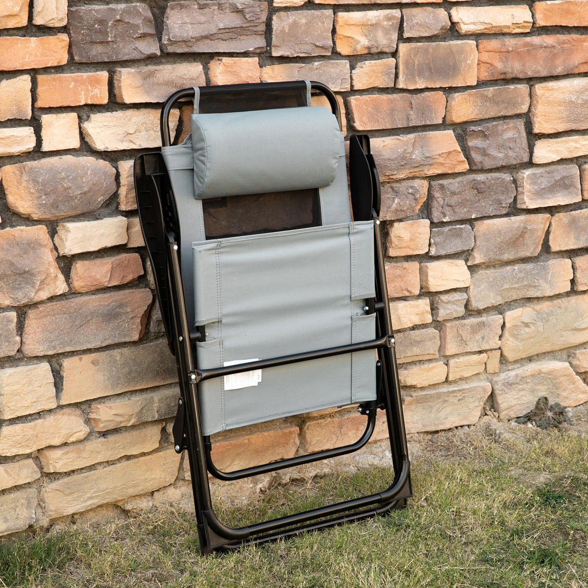 KLAPPSTUHL mit verstellbarer Rückenlehne Armlehne, 2er-Set, Stahl, Oxford, Grau - Grau, Textil/Metall (70/109/62cm) - Outsunny