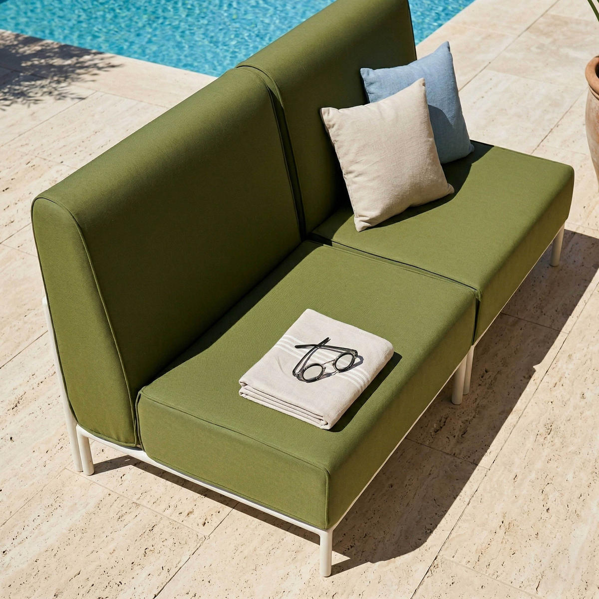 GARTENSOFA mit 2 Sitzplätzen, Khakigrün - Grün, Textil (80/78/144cm) - Oviala