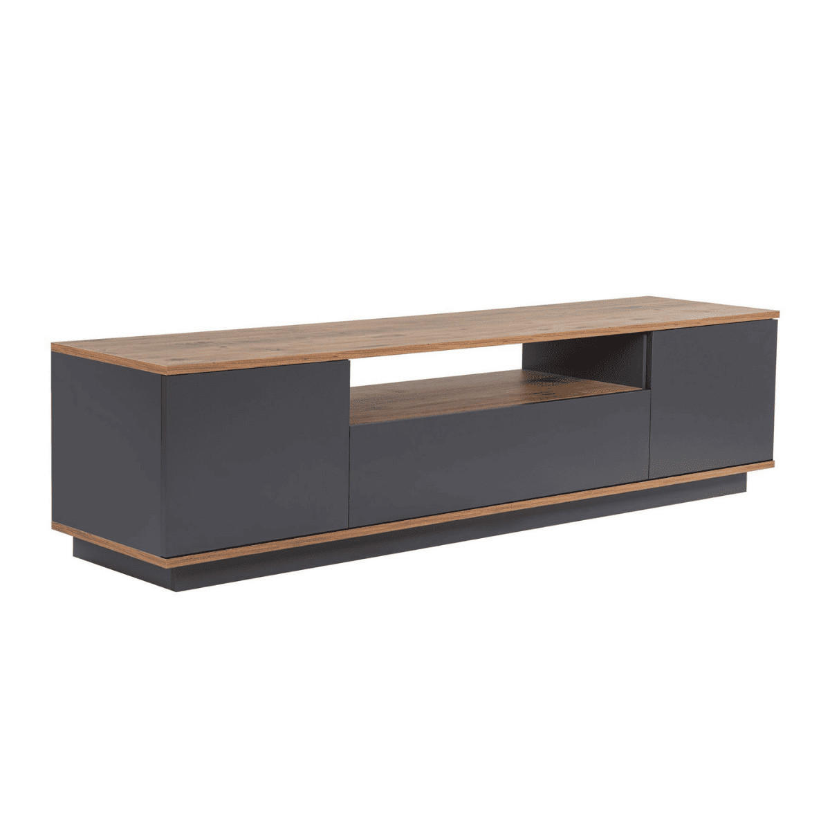 TV furniture with 3 folding doors and 1 niche, L180 cm - Grau, Holzwerkstoff (44.5/44.6/12cm) - Calicosy