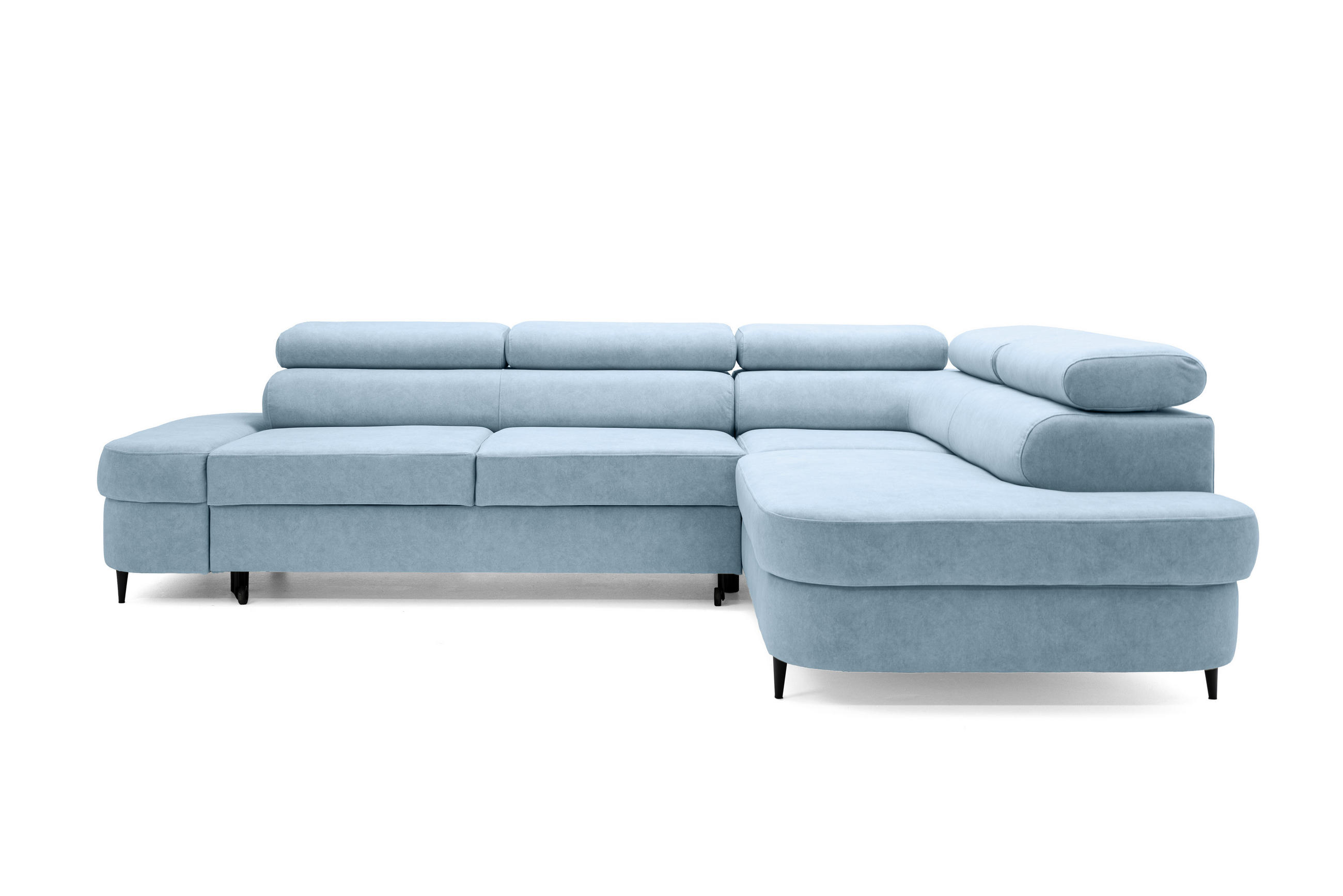 ECKSOFA PRIAM L Rechts mit Schlaffunktion 125x195 Velours Hellblau - Schwarz/Hellblau, Holz/Textil (203/275cm) - Muffo