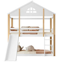 ETAGENBETT 90/200 cm weiß und natur aus Massivholz mit Rutsche und Winkeltreppe - Weiß, Holz (90/200cm) - OKWISH