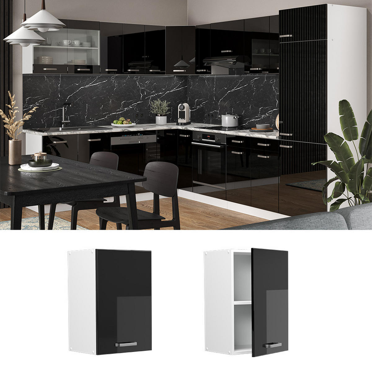 HÄNGESCHRANK R-Line Schwarz Hochglanz 40 cm - Schwarz Hochglanz/Schwarz, Holzwerkstoff (40/60/31cm) - Vicco