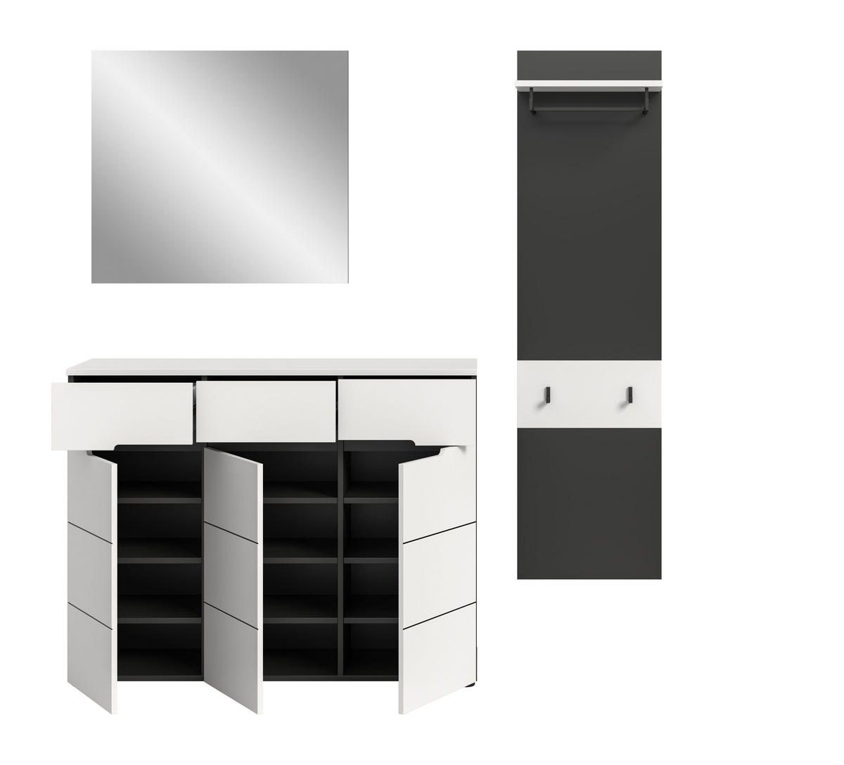 GARDEROBEN-SET CANU (B/H/T: ca. 180/190/37 cm) in Basalt grau/weiß - Grau, Holzwerkstoff (180/190/37cm)